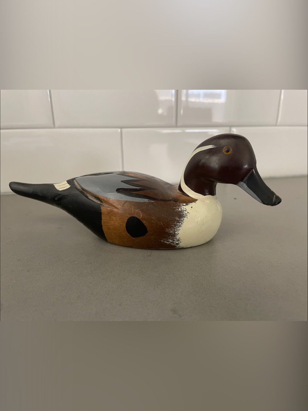 Vintage Hand Painted Wooden Duck Decoy Wood Glass Eye Country Decor Hunting